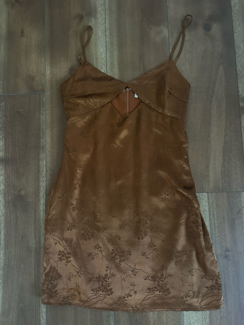 12th Tribe Burnt Orange Satin Floral Mini Dress